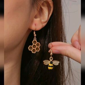 Bee and Honey Drop Earrings for Pierced Ears